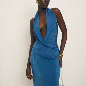 Reformation Elegant Blue Halter Dress